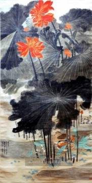 Chang dai chien lotus und Mandarinenenten 1947 alte China Tinte Ölgemälde